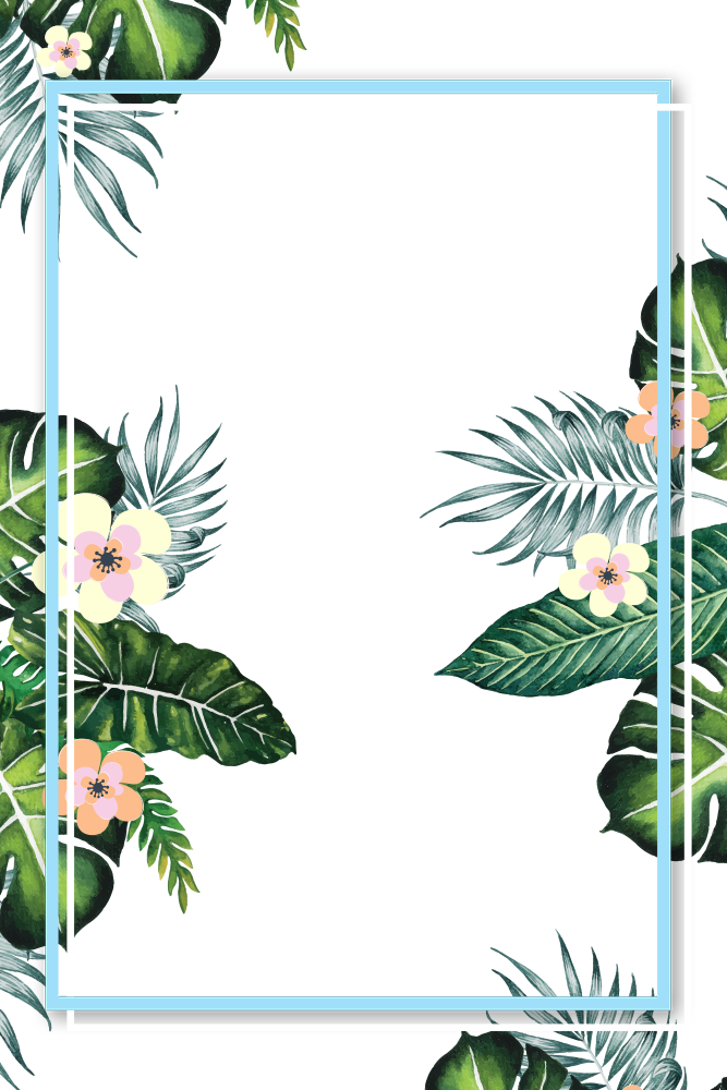 绿色大叶子与小花朵装饰边框