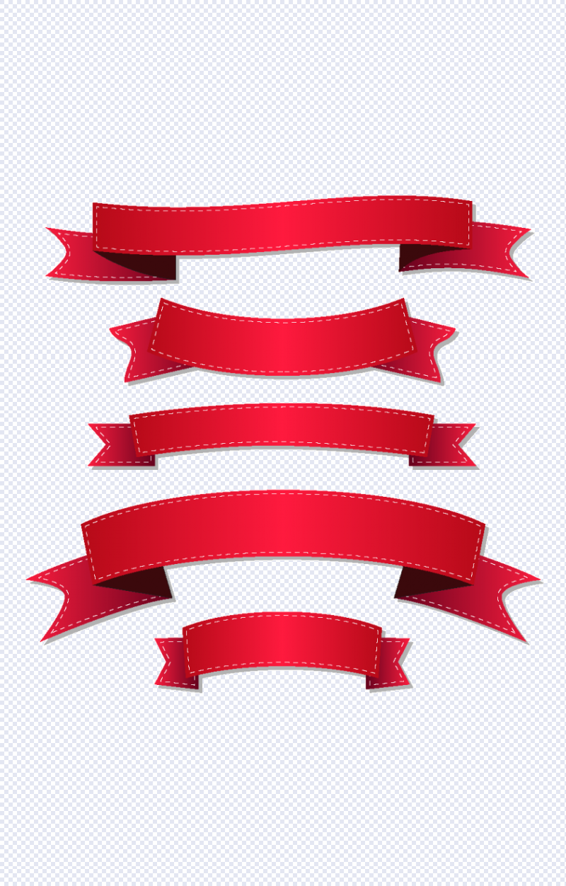 丝带Adobe Illustrator插图,装饰红丝带材料,五个红丝带模板PNG剪图片