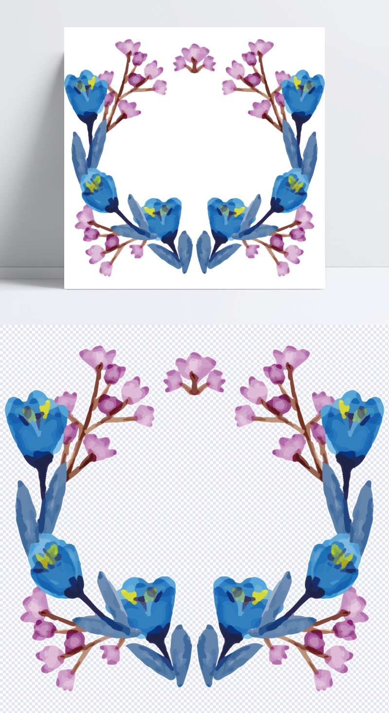 手绘蓝色花朵植物素材图片