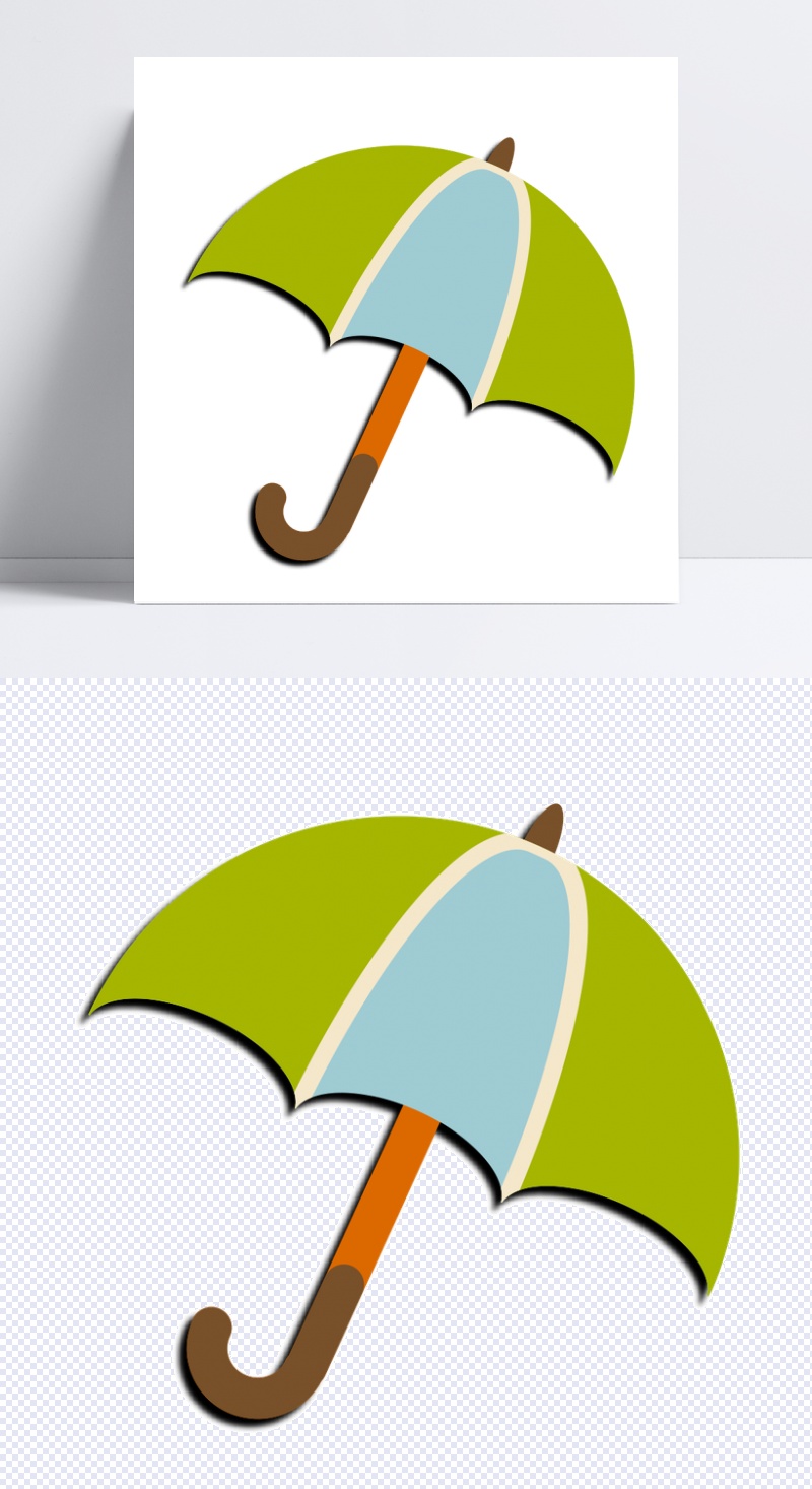 手绘蓝绿色雨伞