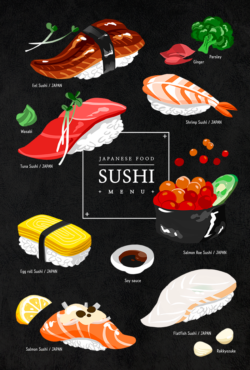 鲜美寿司_美食餐饮_西式美食__手绘食品插图插画设计PSD_tid315t000030
