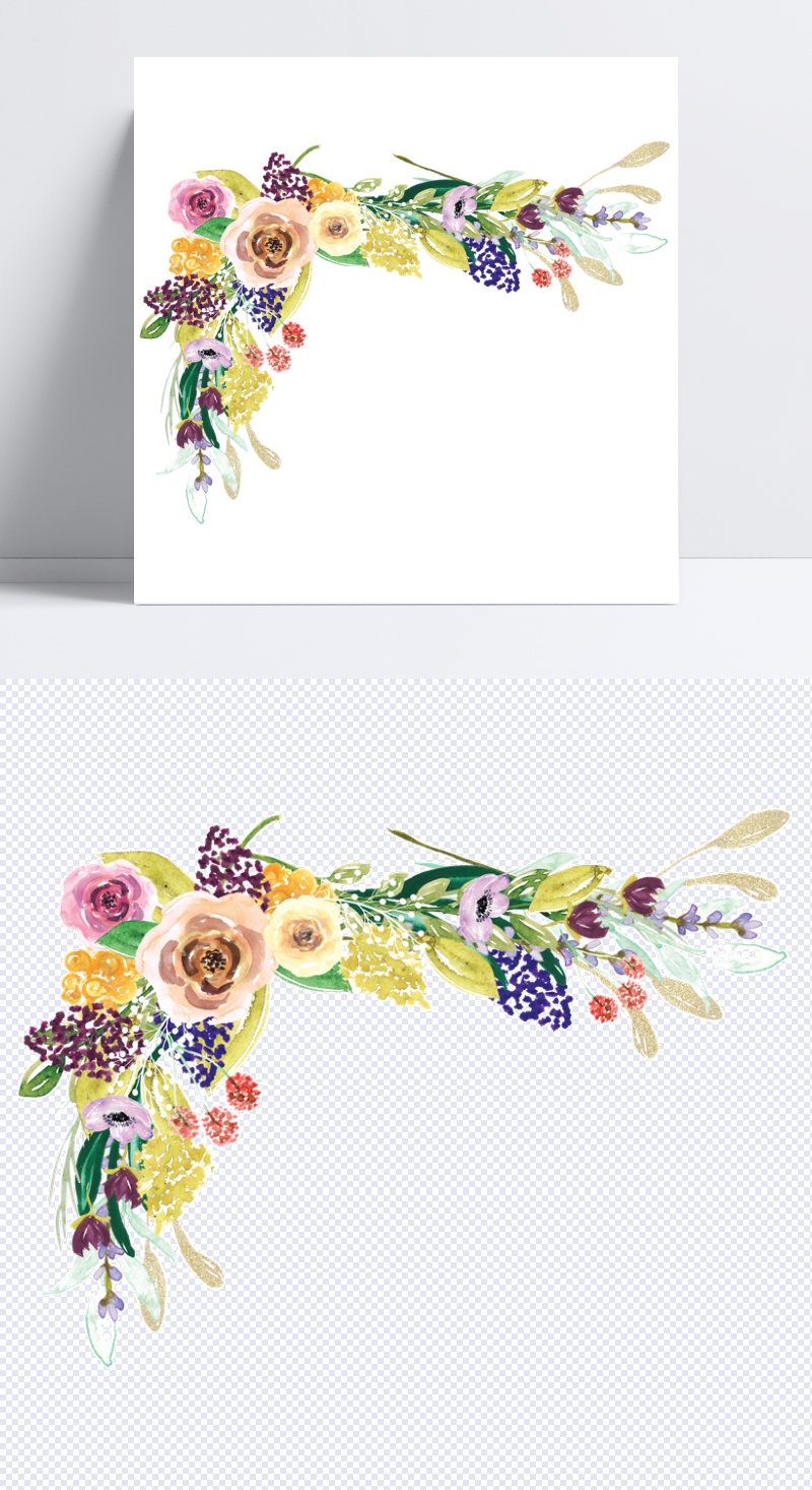 多彩花卉边框卡通透明素材