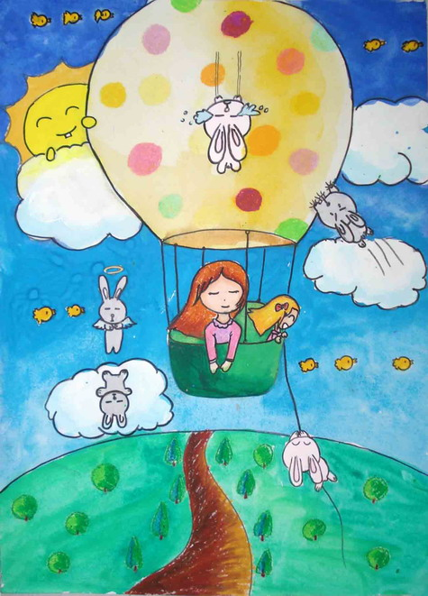 儿童画-在天空中翱翔