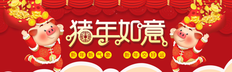2019年货节喜庆中国风年货节年货盛宴金猪全屏海报