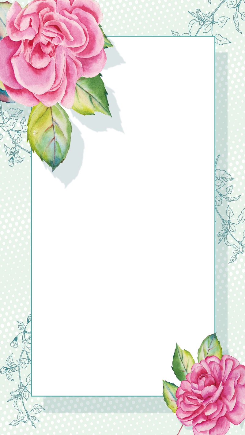 清新绿色印花质感粉色花卉白色方框