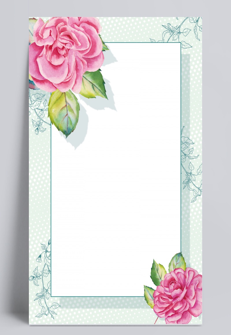 清新绿色印花质感粉色花卉白色方框