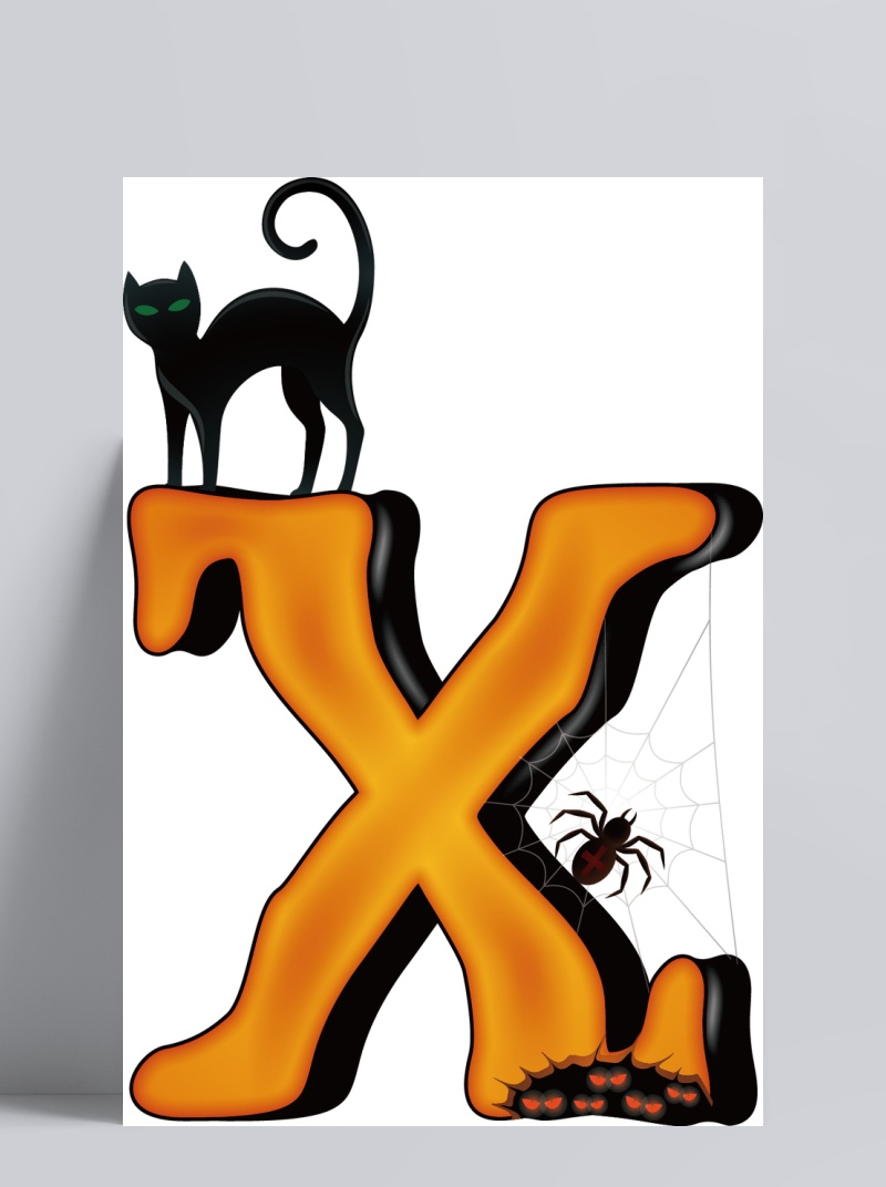 万圣节猫咪英文字体字母x