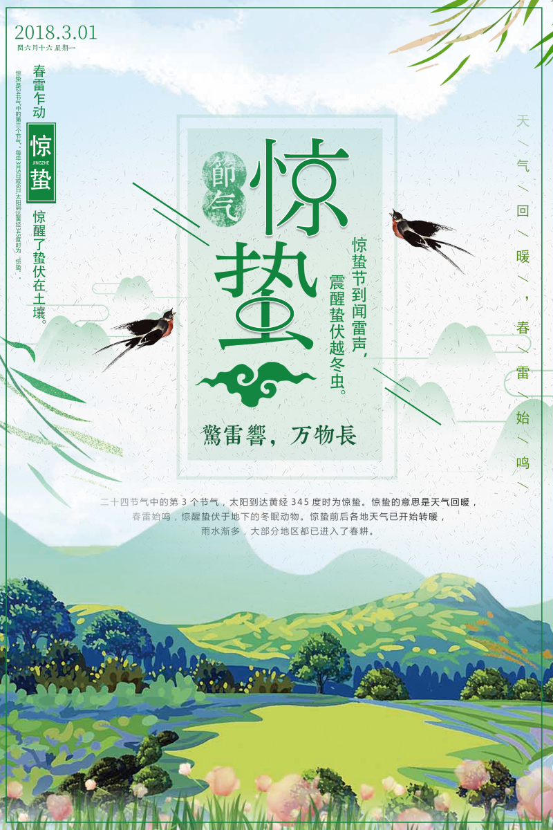 中国传统二十四节气惊蛰节气海报