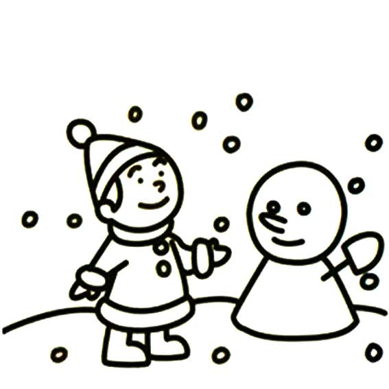 小孩堆雪人简笔画