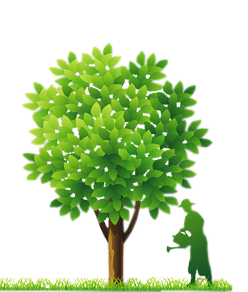 绿色人物剪影绿树浇水植树节元素