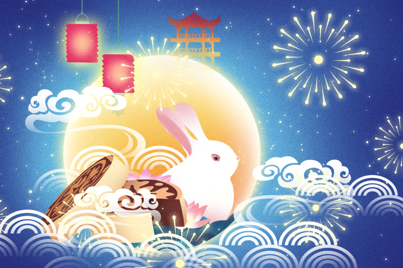 中秋节玉兔插画图片