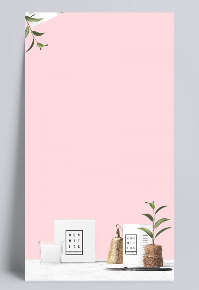 粉色简约绿叶家居设计平面广告