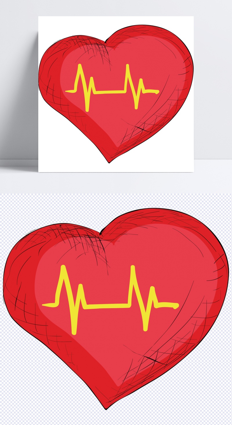 创意红心和心电图png元素素材