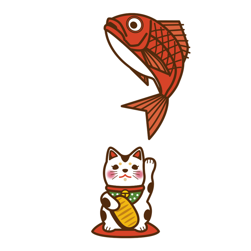卡通可爱小动物装饰设计动物头像猫咪和鱼