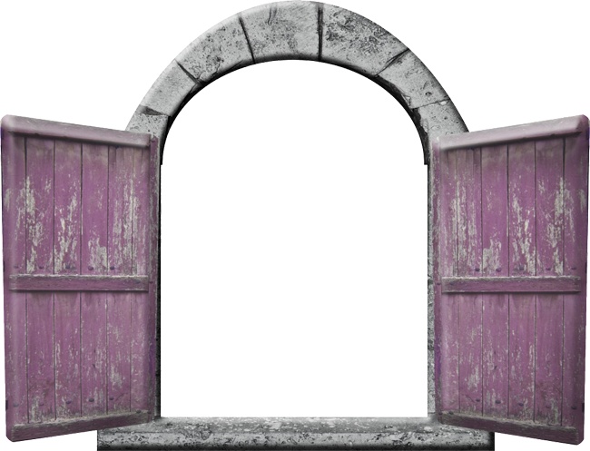 紫色拱形木质窗户PNG元素
