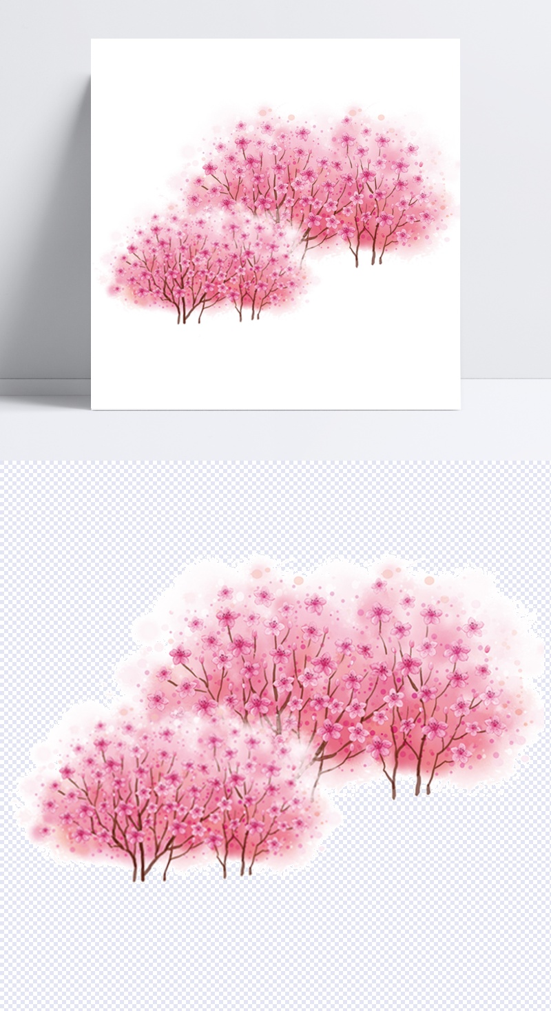 清新婉约粉色树木樱花装饰元素