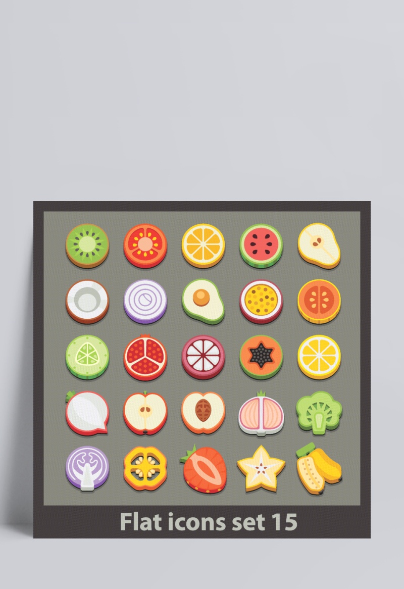 15款精美的水果蔬菜切片图标矢量素材