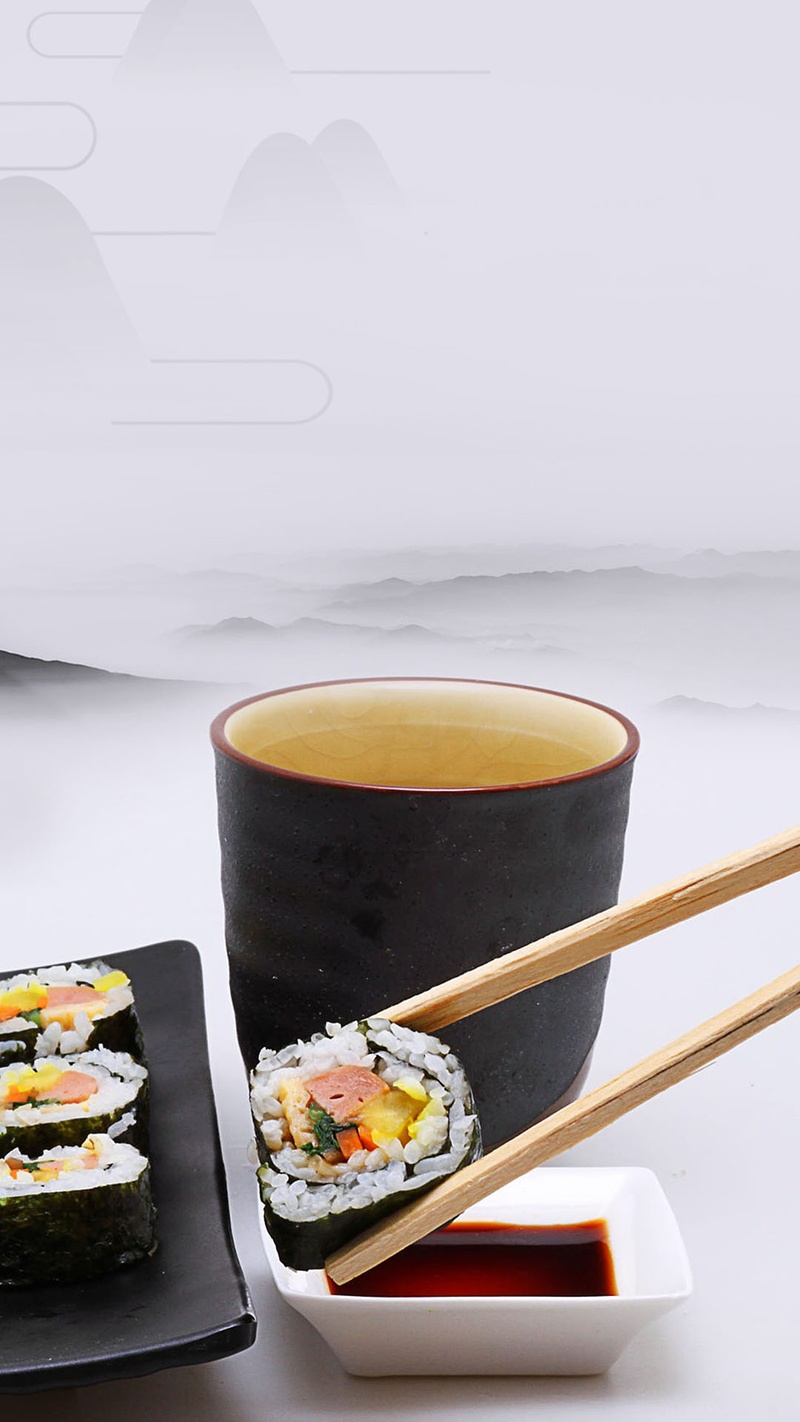 美食食品寿司山水中国背景
