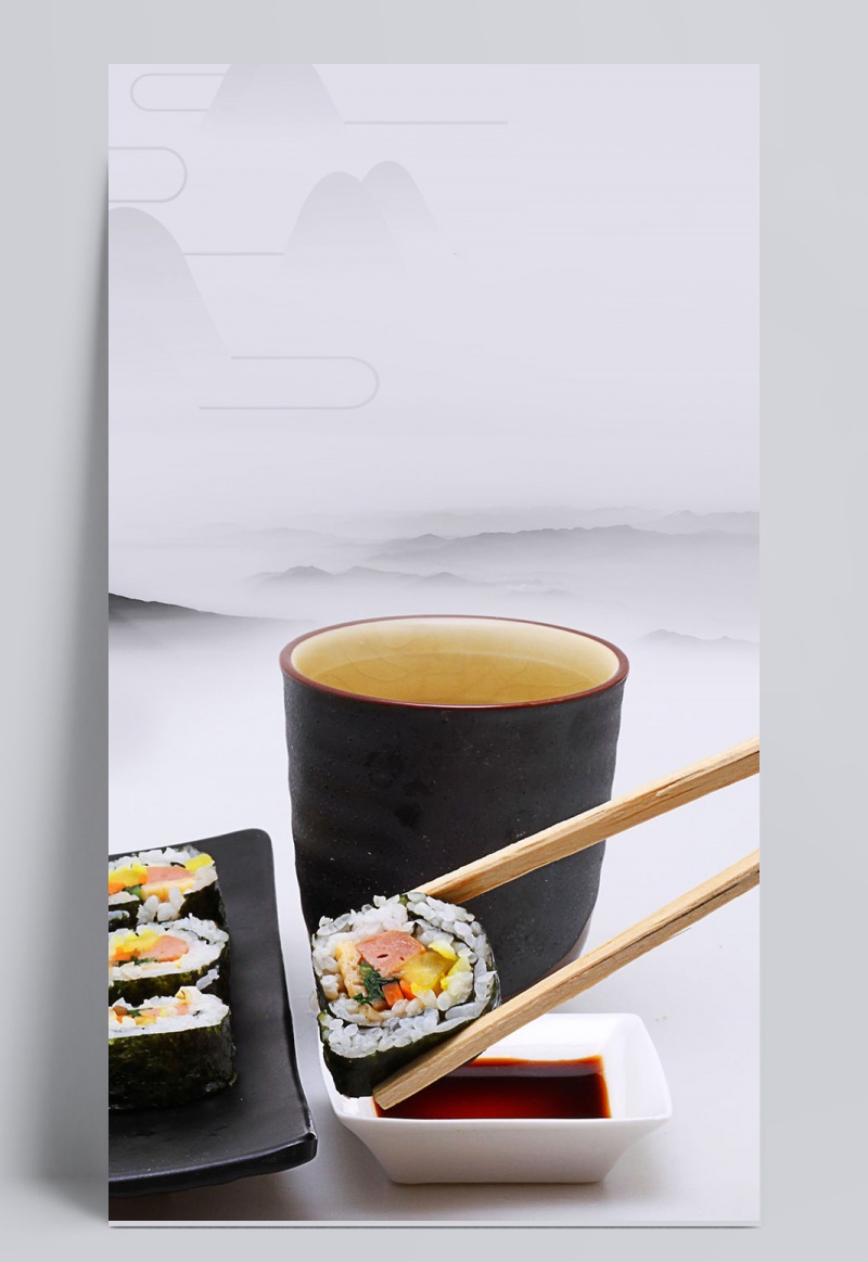 美食食品寿司山水中国背景