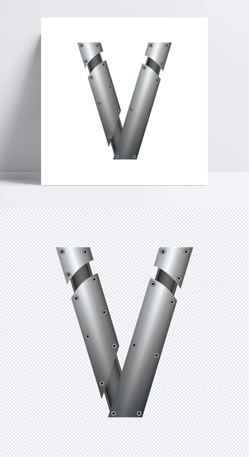 金属质感字母字体V