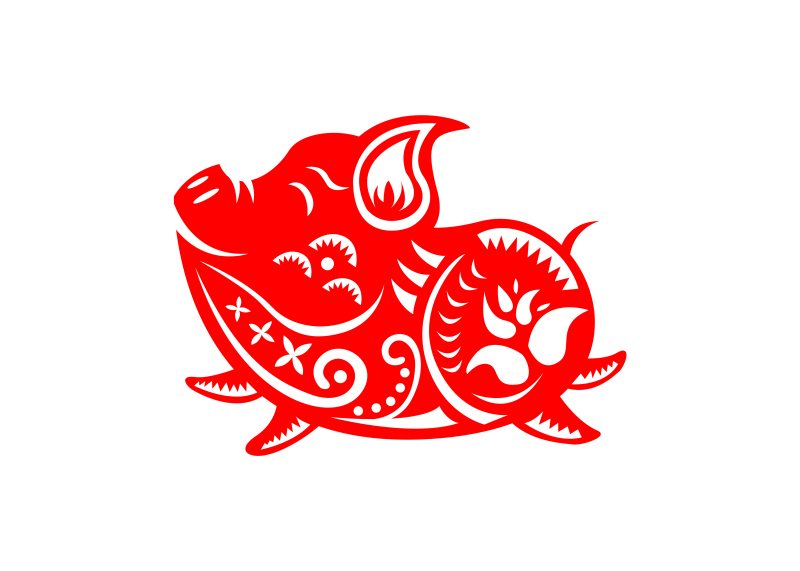 中国风红色剪纸传统小猪素材