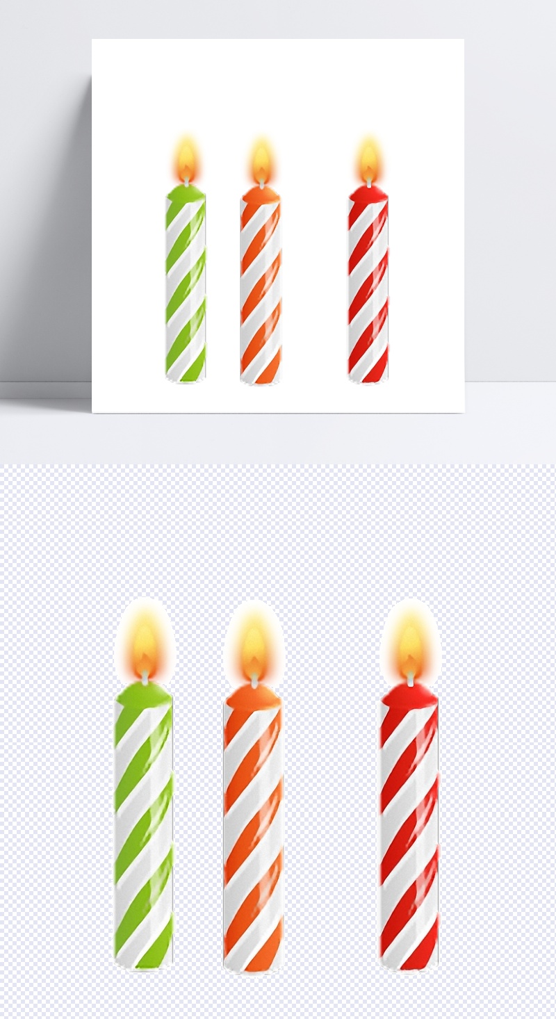 彩色条纹生日蜡烛免抠png透明素材