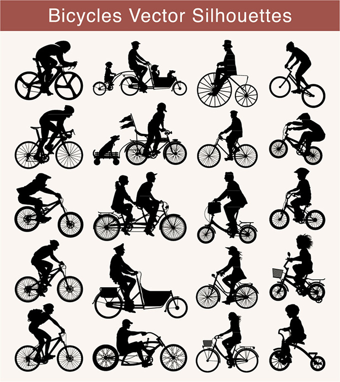 骑自行车的人物剪影矢量