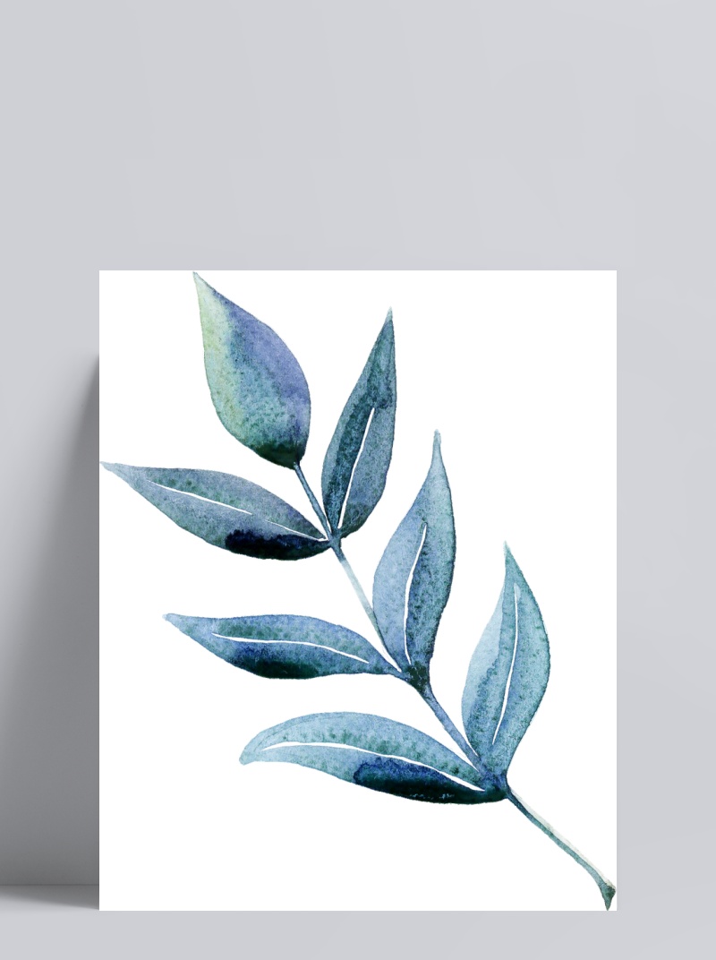 手绘蓝色叶子卡通水彩精美透明素材