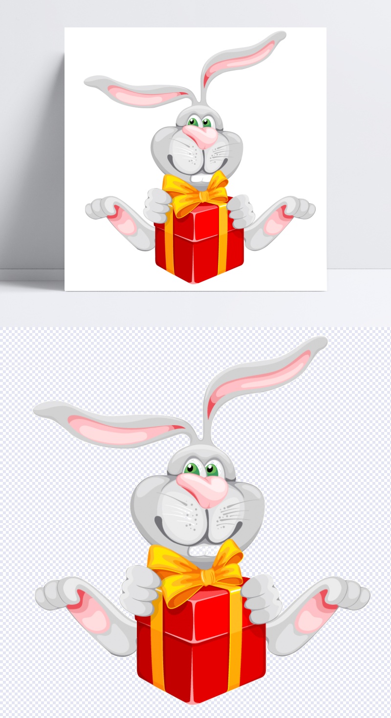 卡通兔子礼物盒子png素材