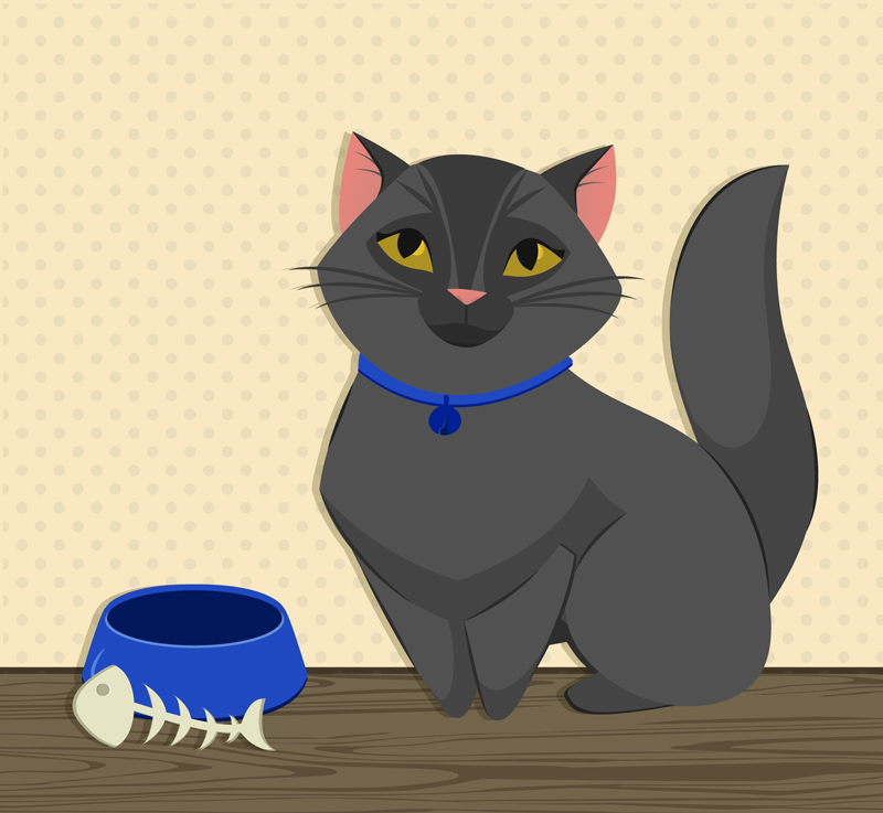 宠物猫和鱼骨头矢量素材