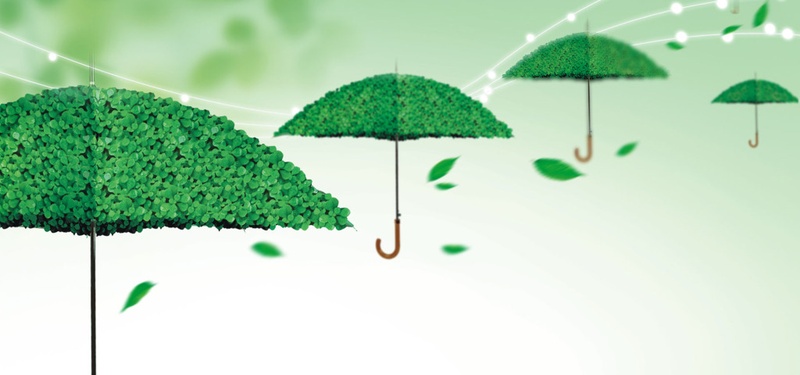 手绘绿色雨伞banner背景素材