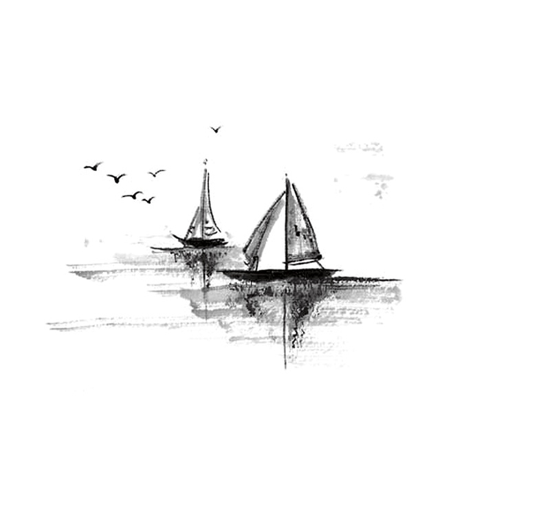 中国风剪影手绘图片  中国风手绘海景帆船山水画