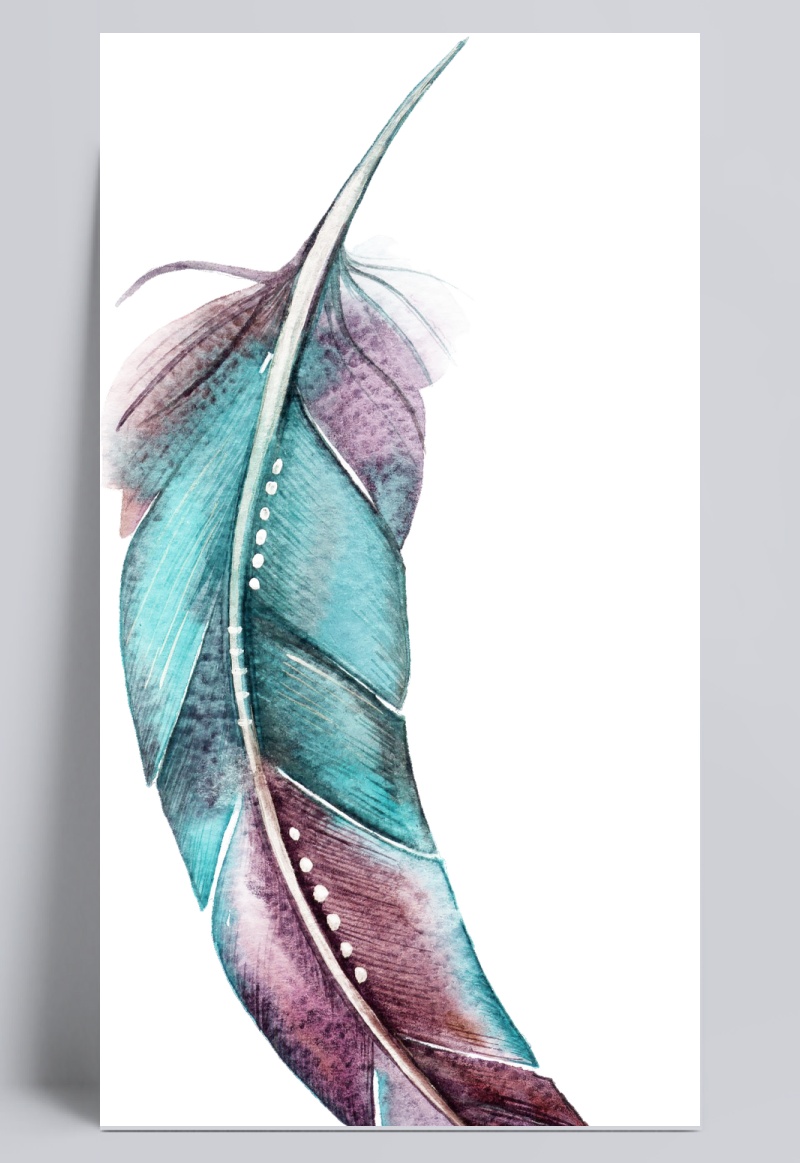 彩色手绘羽毛卡通水彩精美透明素材