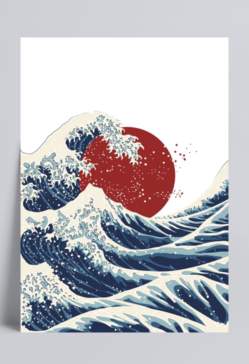 日式插画海浪