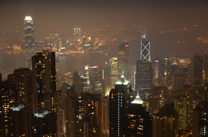 香港城市上空的夜景
