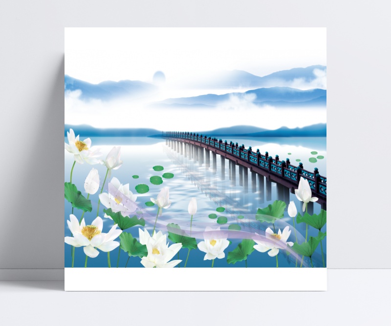 湖泊桥鲜花背景