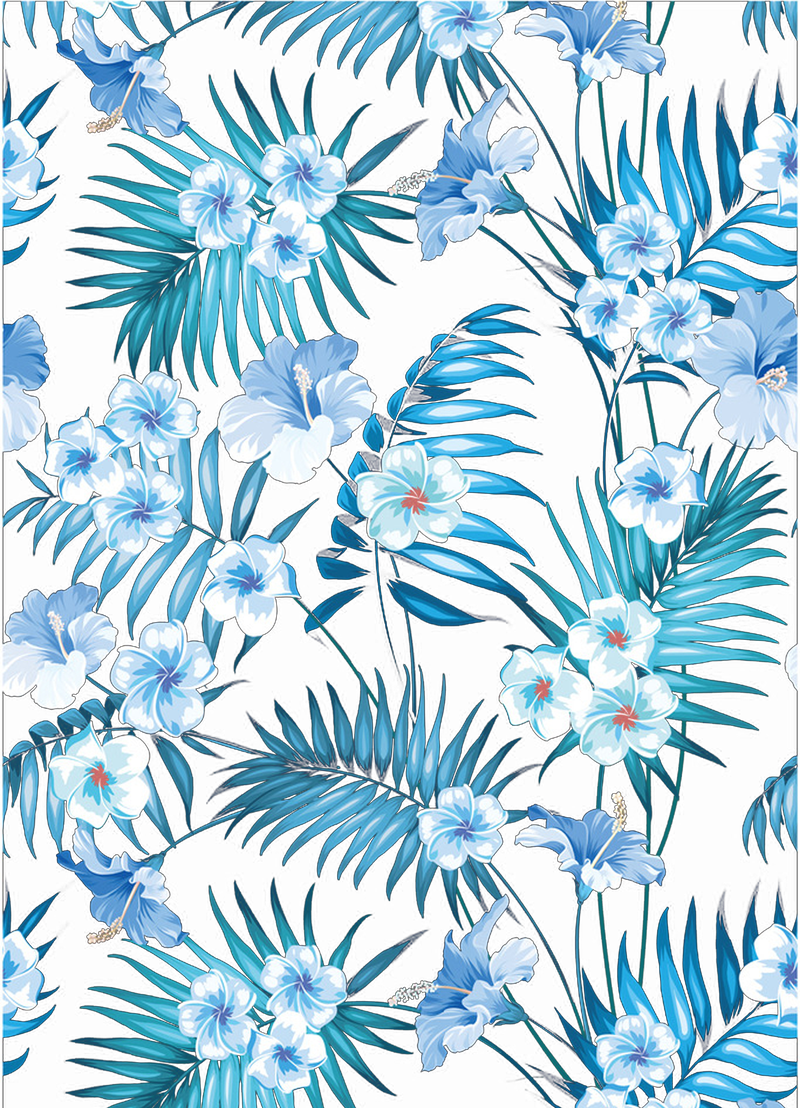 夏季蓝色植物花卉印花