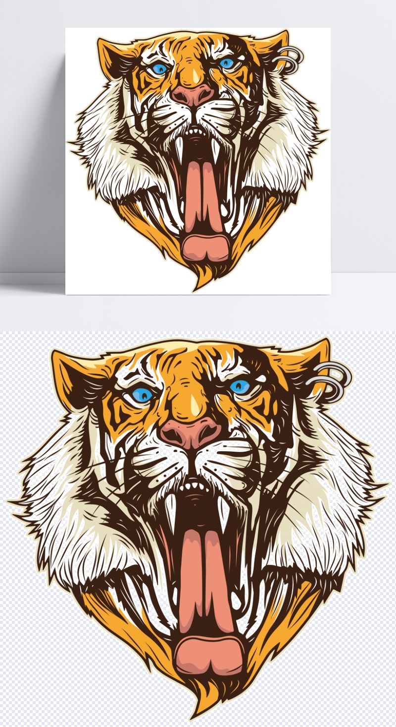 张开大嘴的老虎设计模板素材