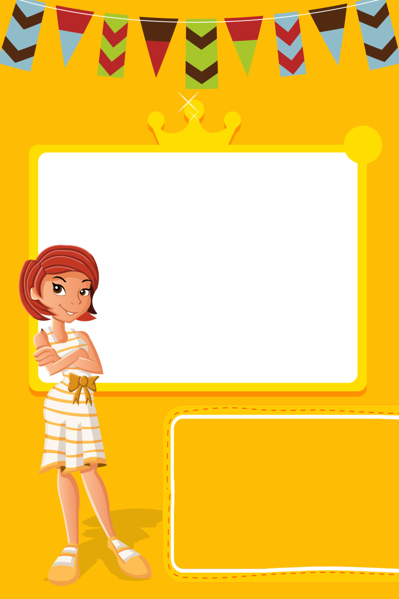 黄色手绘女士简约边框平面广告