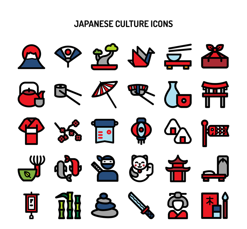 30款创意日本文化图标矢量图