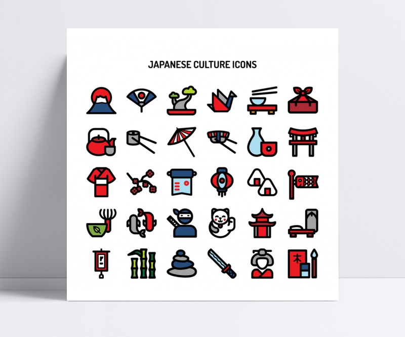 30款创意日本文化图标矢量图