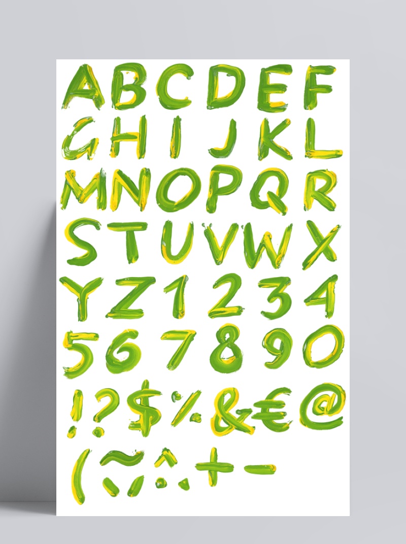 绿色涂鸦英文字母与数字