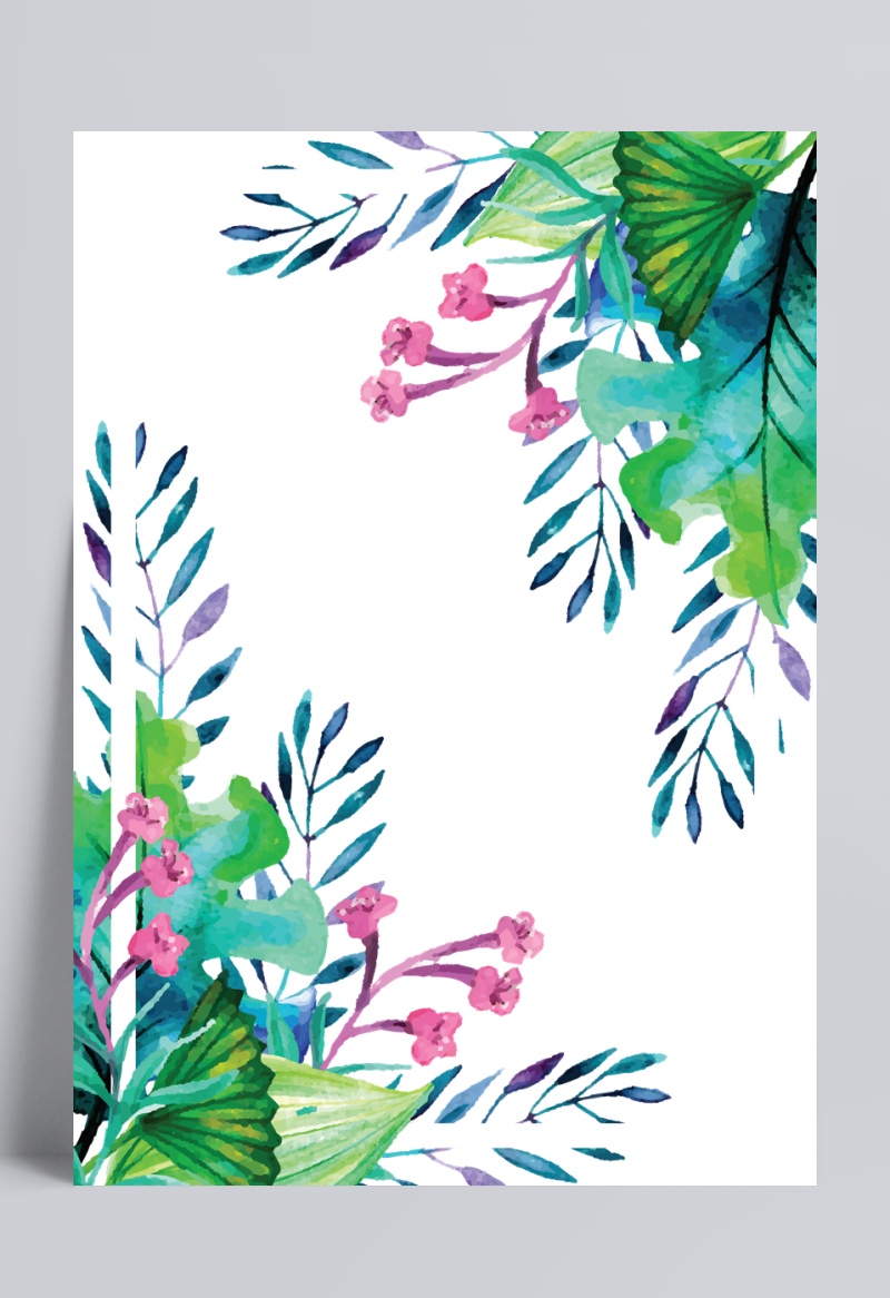 夏日植物水彩手绘边框