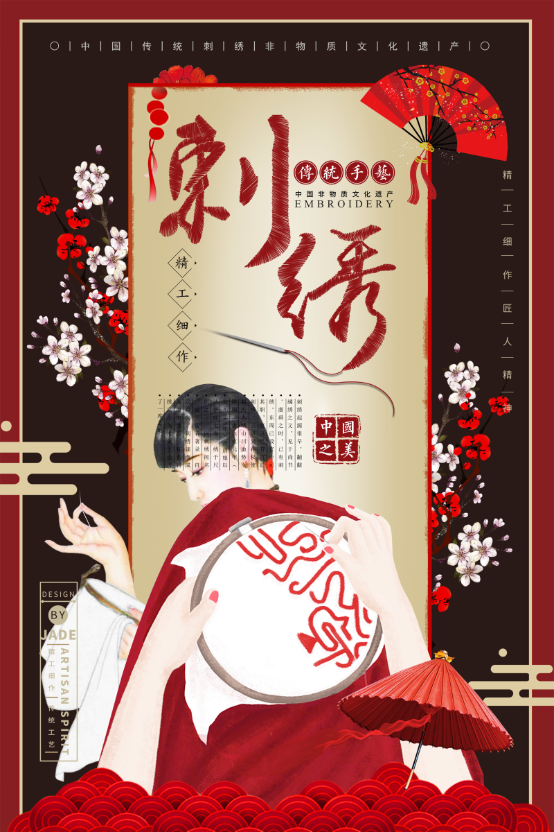 传统手艺刺绣海报图片
