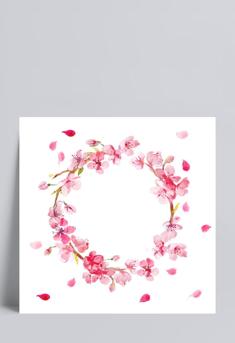 粉色手绘桃花花卉边框素材
