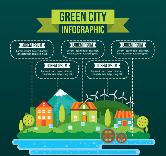 创意绿色城市信息图矢量图