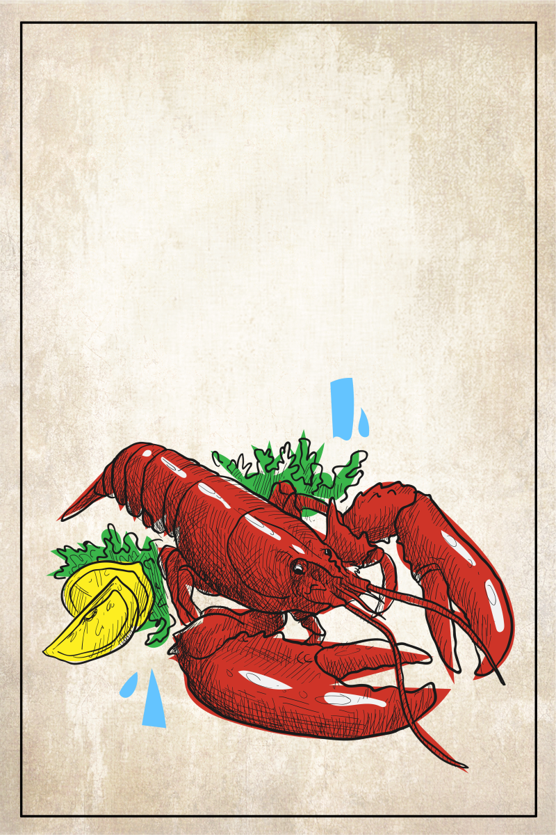 黄色复古手绘创意小龙虾美食广告