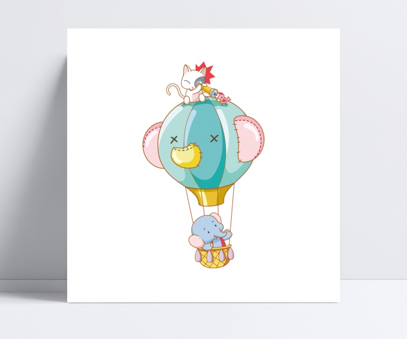 乘坐热气球的蓝色大象