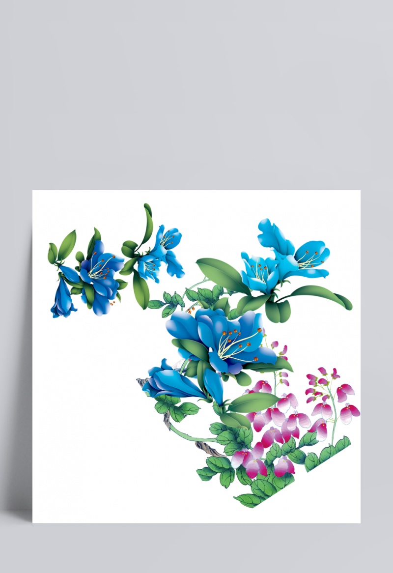 蓝色花装饰PNG图片下载含PSD