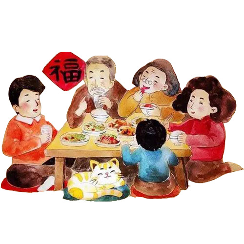 一家人吃年夜饭色彩画